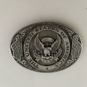 Tooled Brown Leather Belt with Decorative Oval Buckle